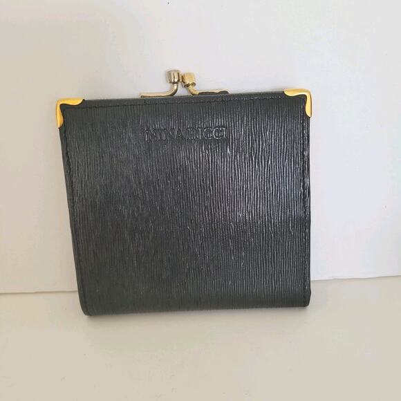 Nina Ricci Card Bill Holder Black Wallet Compact Kisslock Leather Vintage Italia - Picture 1 of 12